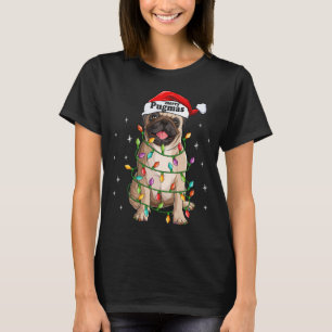 Pug Christmas Tree Lights Santa Dog Xmas Funny Mer T-Shirt
