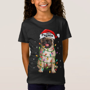 Pug Christmas Tree Lights Santa Dog Xmas Funny Mer T-Shirt