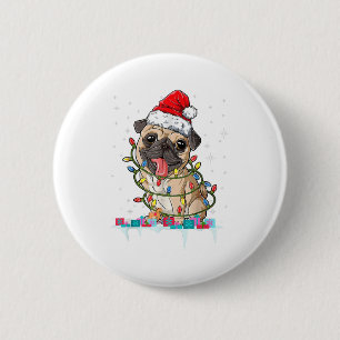Pug Christmas Tree Lights Santa Dog Xmas Gifts Boy 6 Cm Round Badge