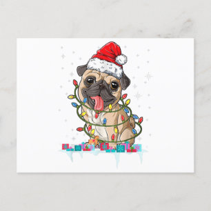 Pug Christmas Tree Lights Santa Dog Xmas Gifts Boy Holiday Postcard