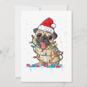 Pug Christmas Tree Lights Santa Dog Xmas Gifts Boy Invitation