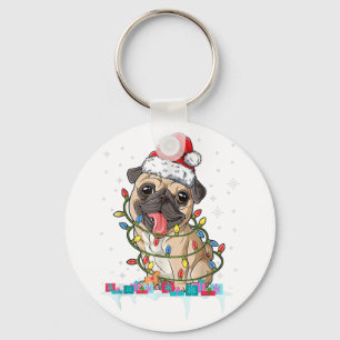 Pug Christmas Tree Lights Santa Dog Xmas Gifts Boy Key Ring