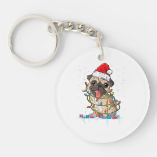Pug Christmas Tree Lights Santa Dog Xmas Gifts Boy Key Ring
