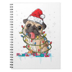 Pug Christmas Tree Lights Santa Dog Xmas Gifts Boy Notebook