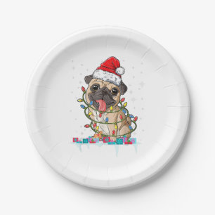 Pug Christmas Tree Lights Santa Dog Xmas Gifts Boy Paper Plate