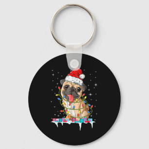 Pug Christmas Tree Lights Santa Dog Xmas  Key Ring