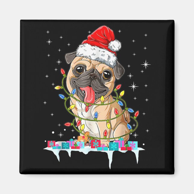 Pug Christmas Tree Lights Santa Dog Xmas  Magnet (Front)