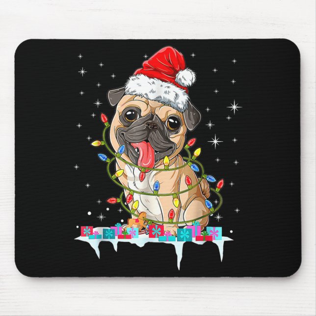 Pug Christmas Tree Lights Santa Dog Xmas  Mouse Mat (Front)