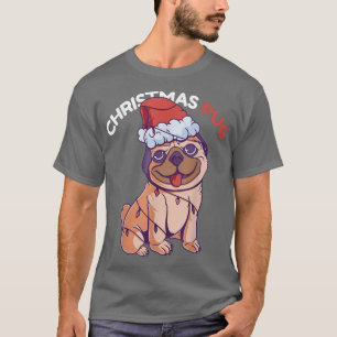Pug Christmas Tree Lights SANTA Xmas Funny Pugmas  T-Shirt