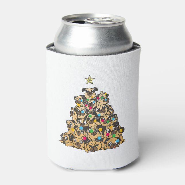 Pug Christmas Tree Merry Dogmas Cute  Can Cooler (Can Front)