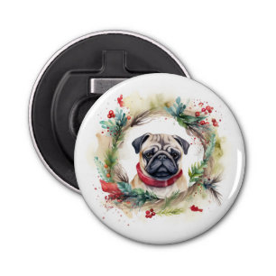 Pug Christmas Wreath Festive Pup Bottle Opener
