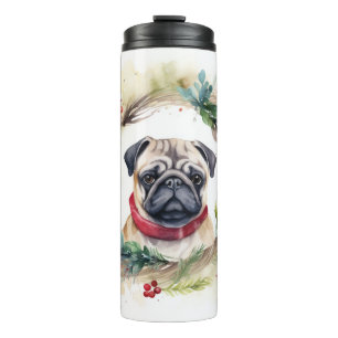 Pug Christmas Wreath Festive Pup  Thermal Tumbler