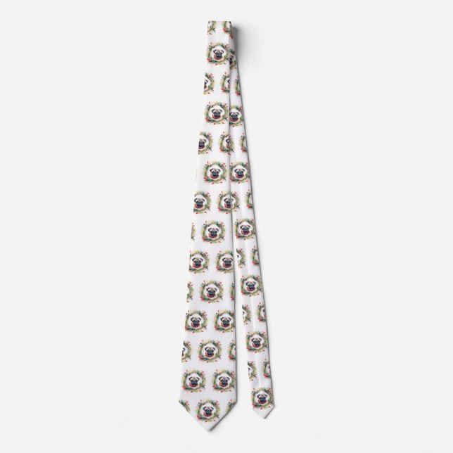 Pug Christmas Wreath Festive Pup  Tie (Front)