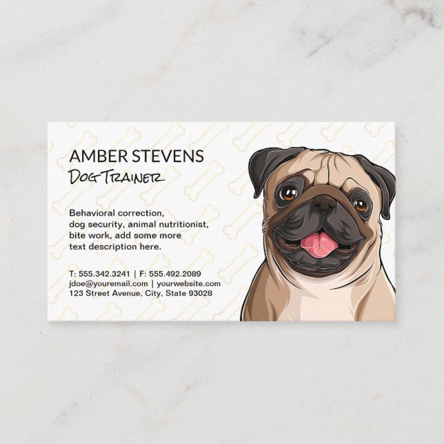 Pug Close Up | Dog Bone Pattern Business Card (Front)