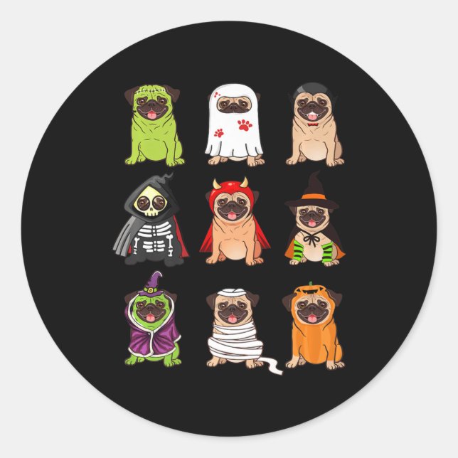 Pug Collection Happy Pugoween Halloween Spooky Cos Classic Round Sticker (Front)
