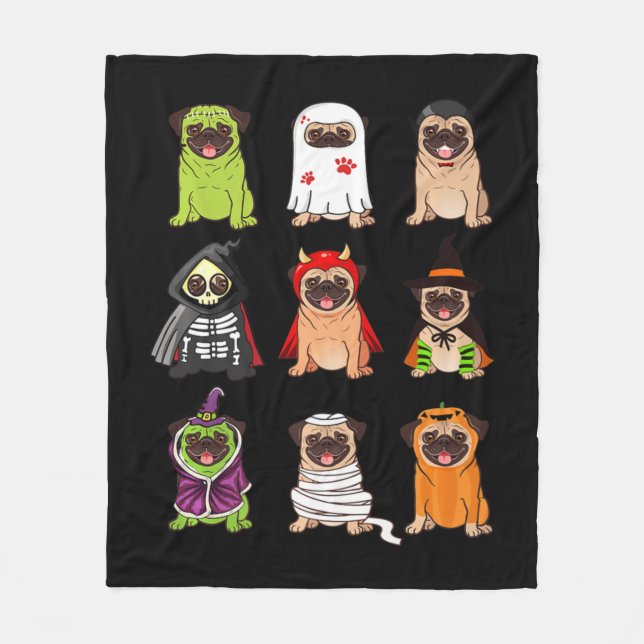 Pug Collection Happy Pugoween Halloween Spooky Cos Fleece Blanket (Front)