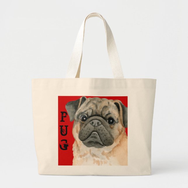 Pug Color Block Large Tote Bag (Front)
