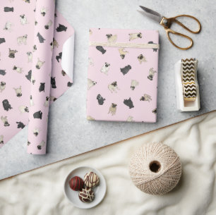 Pug Confetti - pale pink roll of Wrapping Paper