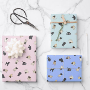 Pug Confetti - pink, blue, mint aqua Wrapping Paper Sheet