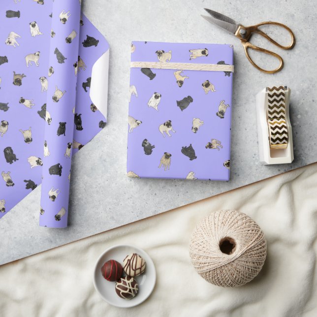 Pug Confetti - purple roll of Wrapping Paper (Crafts)