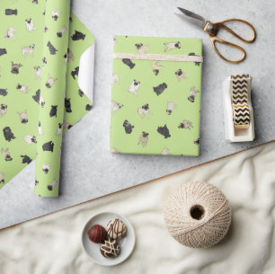 Pug Confetti - spring green roll of Wrapping Paper