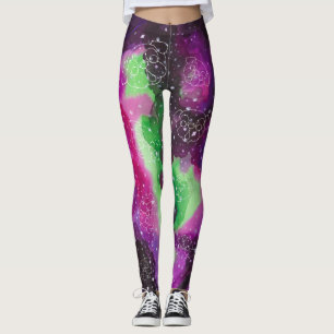 Pug Constellations Stars Galaxy Greens Purple Leggings