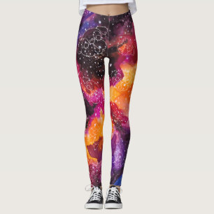 Pug Constellations Stars Galaxy Oranges Pinks Leggings