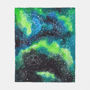 Pug Constellations Stars Sky Greens Blues Fleece Blanket