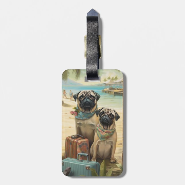 Pug Couple Vacation Travel  Luggage Tag (Back Vertical)