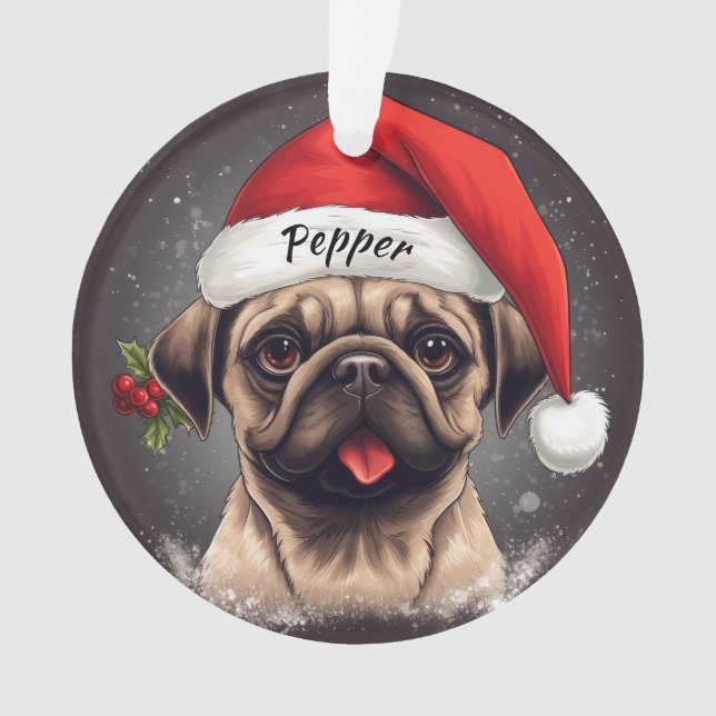 Pug Custom Christmas Ornament (Front)
