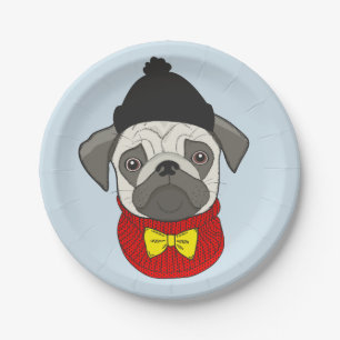 Pug – cute dog in Christmas Paper Plate