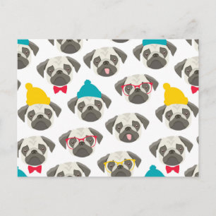 Pug – cute dog in Christmas Postcard