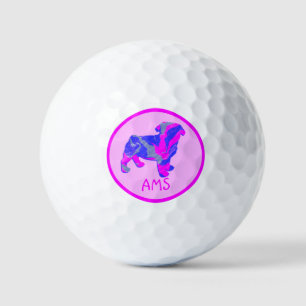 Pug Cute Pink Dog Silhouette Monogram Golf Balls