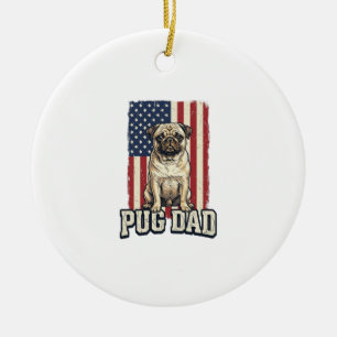 Pug Dad Patriotic Vintage Engraving Dog Shirt Desi Ceramic Tree Decoration