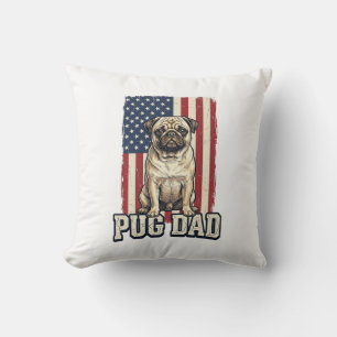 Pug Dad Patriotic Vintage Engraving Dog Shirt Desi Cushion