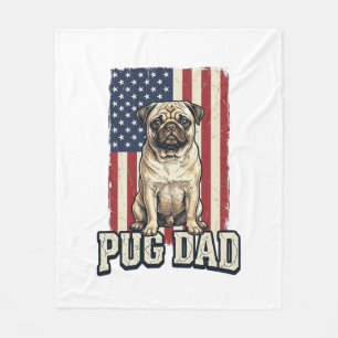 Pug Dad Patriotic Vintage Engraving Dog Shirt Desi Fleece Blanket