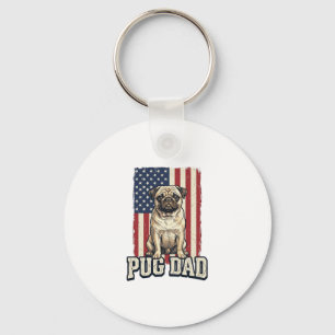 Pug Dad Patriotic Vintage Engraving Dog Shirt Desi Key Ring