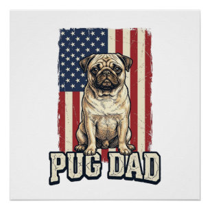 Pug Dad Patriotic Vintage Engraving Dog Shirt Desi Poster