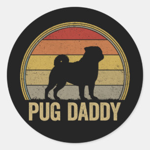 Pug Daddy Funny Retro Dog Dad Dog Owner Gift Classic Round Sticker