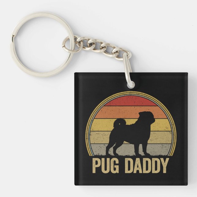 Pug Daddy Funny Retro Dog Dad Dog Owner Gift Key Ring (Front)