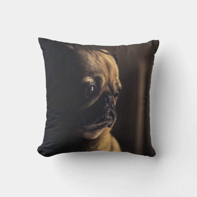 Pug Deep In Thought Cushion (Front)