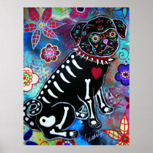 Pug Dia de los Muertos Dog Lover Poster