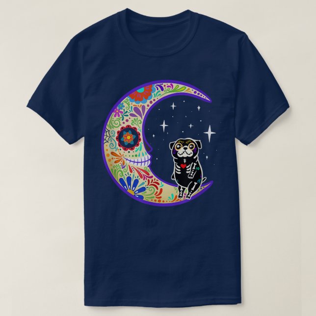 Pug Dia de Los Muertos Skeleton Sugar Skull T-Shir T-Shirt (Design Front)