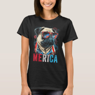 Pug Dog 4th of July American Flag America USA Meri T-Shirt