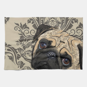 Pug Dog Abstract Pet Pattern Print Tea Towel