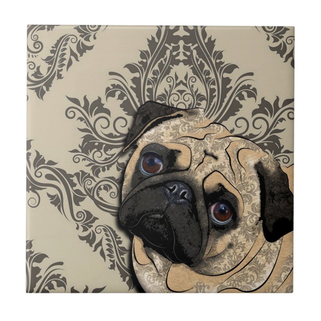 Pug Dog Abstract Pet Pattern Print Tile (Front)