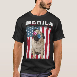 Pug Dog American Flag  Dog  4th Of July T-Shirt