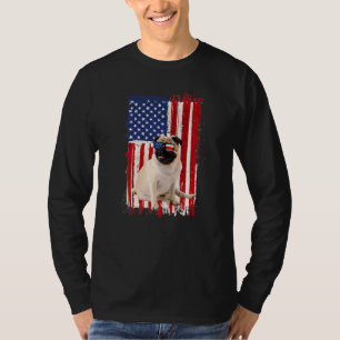 Pug Dog American Flag Patriotic Independence  4th  T-Shirt