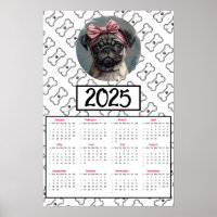 Pug Dog and Bones 2025 Calendar