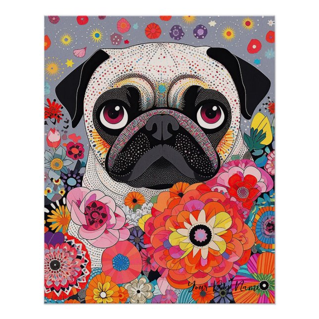 Pug Dog and Flowers  001 - Tailor jewel Poster (Front)